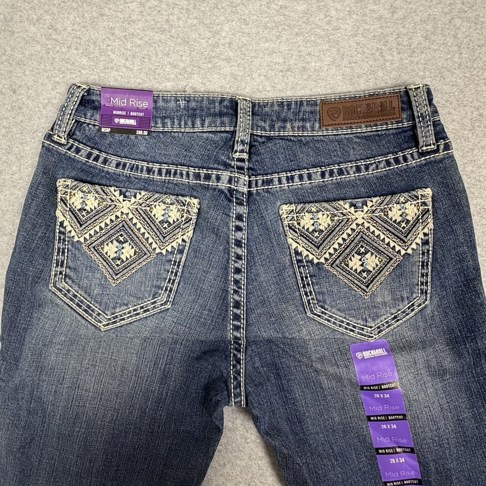 Rock & Roll Denim Jeans Womens 28X32 Bootcut Flare Western Rhinestone Y2K - Picture 2 of 11